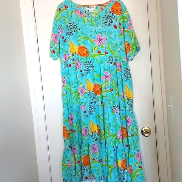 We Be Bop Dresses & Skirts - Bright Colorful Fruit & Floral Print Midi Dress 2x